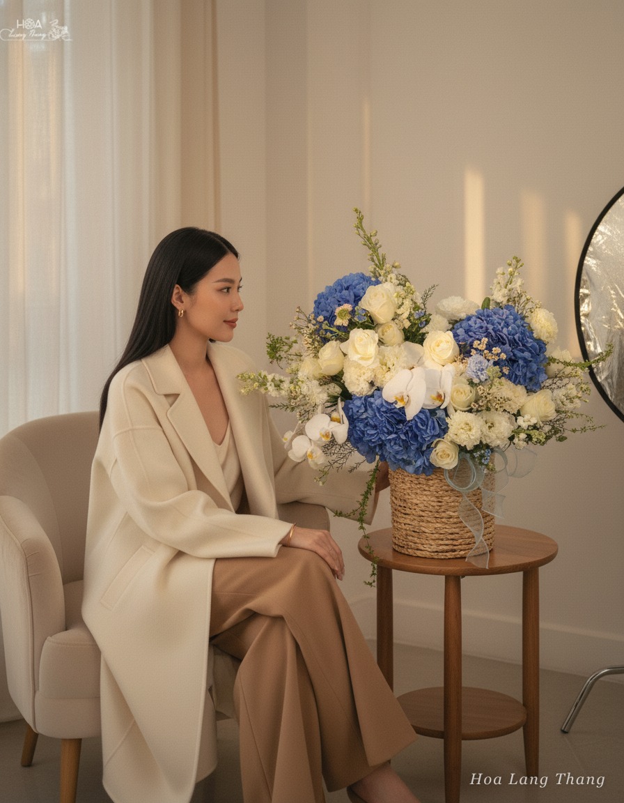 Lẵng Cẩm tú cầu Xanh Trắng - Hoa Lang Thang