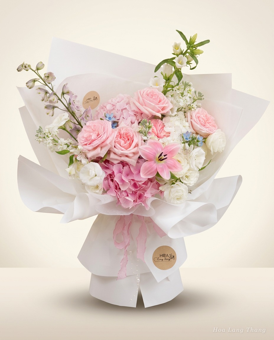 Bó tú cầu hồng Hồng Trắng | Hoa Lang Thang