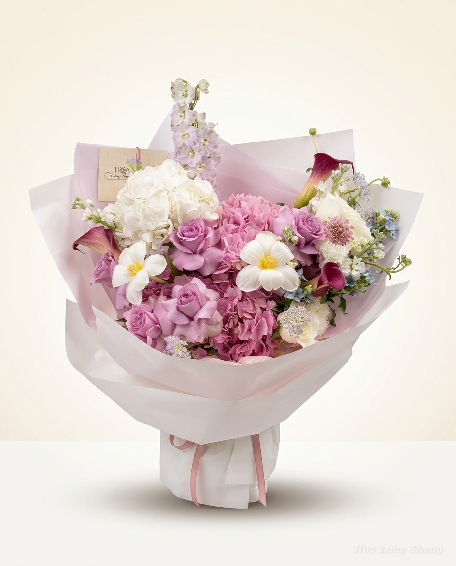 Bó tú cầu hồng Tím Trắng | Hoa Lang Thang