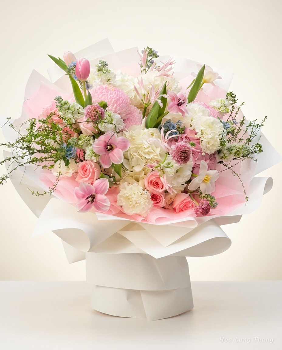 Bó Tulip Hồng Trắng | Hoa Lang Thang